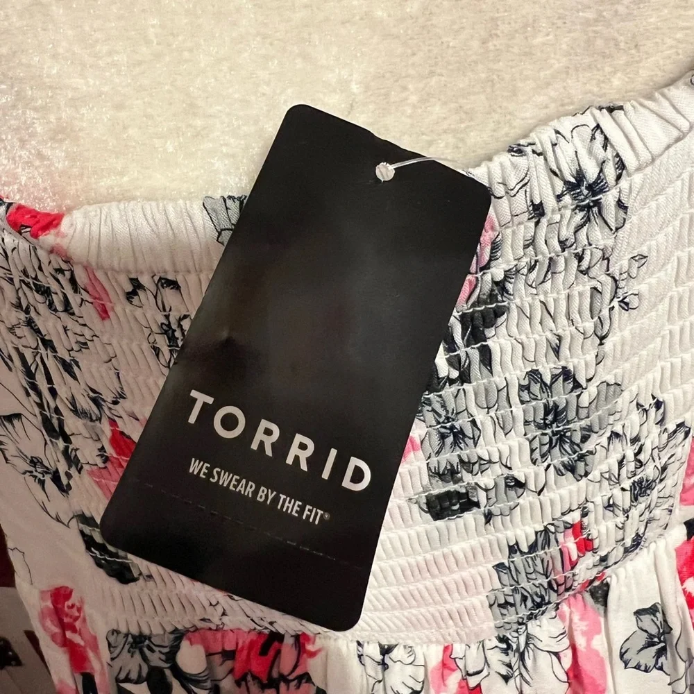 Torrid White & Pink Floral Tiered Midi Dress Size 12 NWOT - Picture 11 of 14